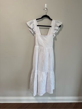 Pink Lily White Ruffle-Sleeve Maxi Dress